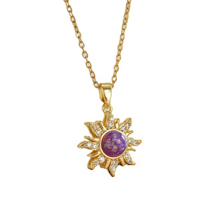 Collier vintage pour femme en cuivre plaqué or véritable avec pendentif soleil, lune et étoile, micro-incrustation de zircon, style luxe léger - Product Image 5