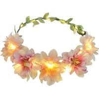 Mahkota Bunga Peony Buatan dengan Lampu LED, Hiasan Daun Hijau, untuk Pernikahan di Pantai