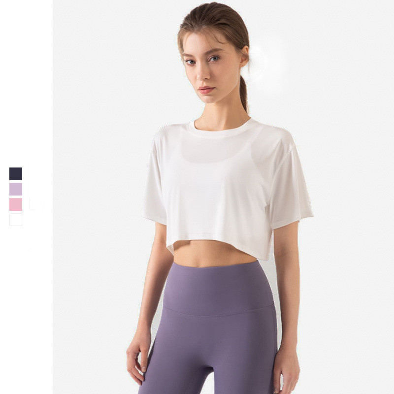 Summer Women Quick Dry Loose Short Sports Yoga Wear Fitness Cover-up Tops Running T-shirt