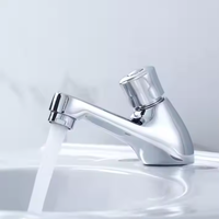 Robinet de lavabo à bouton-poussoir en laiton chromé, à fermeture automatique, eau froide uniquement, temporisé, à poser sur le plan pour salle de bain