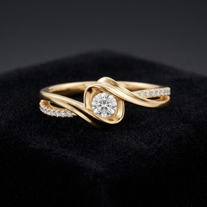 Anillo de compromiso con diamante cultivado en laboratorio, diseño en espiral, con detalles pavé en oro de 10K/14K/18K y plata 925/935, ideal para regalo de aniversario. - Product Image 1