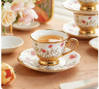 Tasse à fleurs en céramique créative avec tasse à thé, tasse à eau, cadre doré de luxe, ensemble tasse à café et plateau à thé
