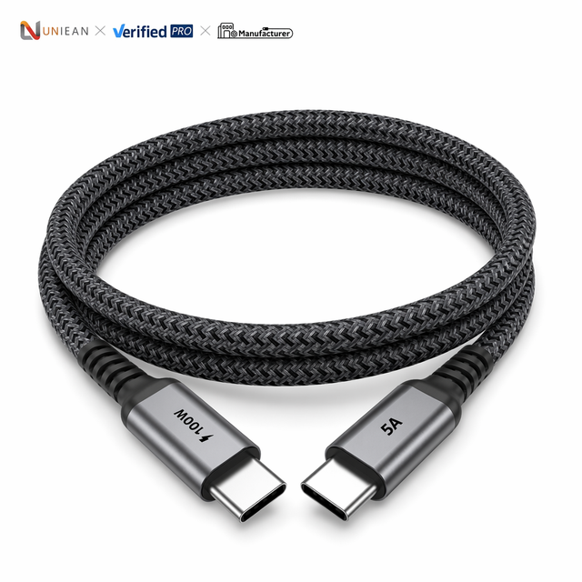 UNIEAN Wholesale 100W PD E-Marker USB 2.0 Type-C to Type-C Braided Data Sync Cable