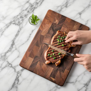 Luxus langlebige Walnussholz End maserung Muster Schneide brett Hack klotz Holz Serviert ablett mit eingebautem Griff - Product Image 6