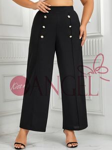 KISS ME ANGEL printemps et automne <span class=keywords><strong>grande</strong></span> <span class=keywords><strong>taille</strong></span> double boutonnage lâche jambe droite pantalon décontracté pantalon large femmes trajet - Product Image 5