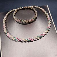 Parure de bijoux Rétro en Zirconium à motif spirale, dorée, comprenant un collier, des boucles d'oreilles chandelier à triple anneaux entrelacés et un bracelet