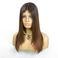 Perruque juive de luxe en dentelle multicouche, ombrée marron, cheveux humains européens lisses, perruque casher pré-épilée pour femmes