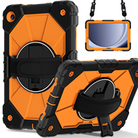 Étui robuste WESOROL pour Samsung Tab A11 Plus/A9 Plus 11 pouces avec support rotatif à 360°, sangle de main et bandoulière, noir et orange