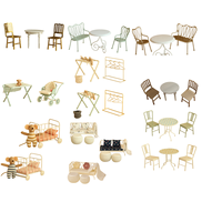 Ensemble de meubles miniatures à l'échelle 1:12 chaise en fer forgé rose table en bois blanc ensemble de 3 pièces pour maison de poupée/pour Style Maileg