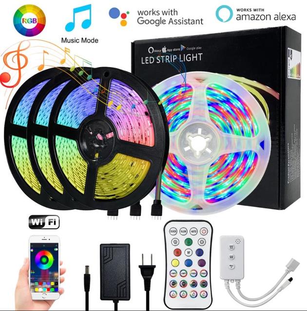12V 5M 10M 15M RGB 5050 2835 App Control Smart Life Sync with Music Wifi Led Strip Light Works with Alexa Remote Control