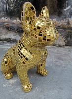 Sculpture de lion en mosaïque de miroir argenté grandeur nature, statue d'animal en fibre de verre, ornement de lion fait à la main pour la décoration extérieure de villa et de jardin