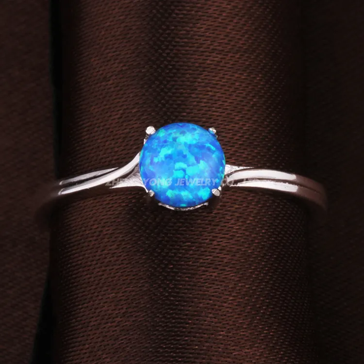 Fashion Opal Jewelry 925 Sterling Silver Opal Ring Classic Blue Opal Finger Ring