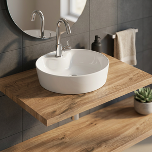 Lavabo de Baño Moderno Clásico con Superficie Sólida de Granito Blanco, Lavabo Cuadrado con Soporte para Grifo de un Solo Orificio - Product Image 6