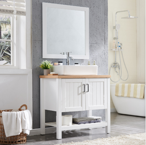Meuble-lavabo de <span class=keywords><strong>salle</strong></span> de <span class=keywords><strong>bain</strong></span> moderne blanc laqué 32 pouces en <span class=keywords><strong>bois</strong></span> massif avec ensemble lavabo étanche <span class=keywords><strong>et</strong></span> miroir - Product Image 4