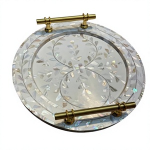 Bandeja Redonda LORD con Incrustaciones de Madreperla y Asas de Latón, Plato Decorativo para Mesa, de Uttar Pradesh - Product Image 1