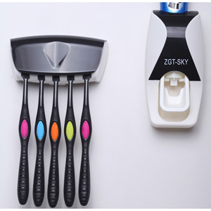 Distributeur de dentifrice ZGT-SKY avec support pour brosses à dents, fixation murale, design moderne en plastique, facile à nettoyer, ensemble de salle de bain - Product Image 3