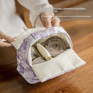 Juego de tetera de cerámica pintada a mano con diseño de crisantemo, bolsa de almacenamiento portátil, juego de té para viaje, una tetera y dos tazas - Product Image 2