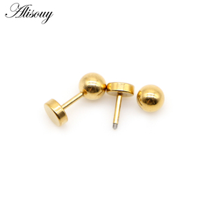 Alisouy, 2 uds., <span class=keywords><strong>pendientes</strong></span> de tuerca con tornillo redondo de bola de Color dorado de acero inoxidable para mujeres, hombres, bebés/niños, joyería Piercing de 4mm/5mm/6mm - Product Image 4