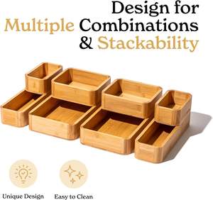 Ensemble d'organisateurs de tiroirs de cuisine en bambou personnalisés, boîte de rangement multi-usages pour salle de bain, bijoux, couverts, couteaux, épices, serviettes, plateau pour tiroir à déblais - Product Image 6
