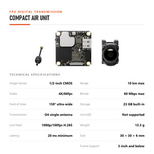 Module de transmission vidéo numérique FPV O4 Wide Air Unit avec capteur CMOS 1/2 pouce, caméra 4K/60fps pour les constructeurs de drones micro FPV - Product Image 6