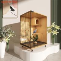 Cage à oiseaux de luxe en verre transparent et bois massif, grande cage d'élevage pour perroquets, maison pour oiseaux, prix d'usine