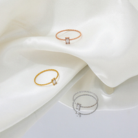 Haut de gamme 18K Plain Or Rectangle Zircone Dainty Or Rose Anneaux En Acier Inoxydable À La Mode Simple Plaqué Or Bijoux