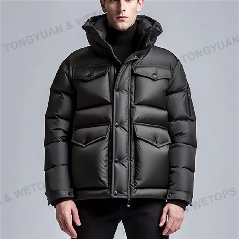 OEM Custom Two Front Welt Pockets Puffer Down Feather Filling Quilted Jacket For Men