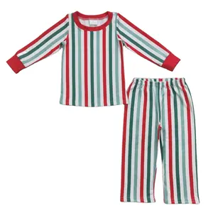 Navidad rojo verde rayas lindo pijamas pantalones trajes venta al por mayor bebé estilo Occidental Alta Calidad niñas ropa para niños
