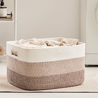 Panier de rangement tissé en corde de coton naturel Forme rectangulaire pour couverture d'oreiller de jouets-Matériau en tissu