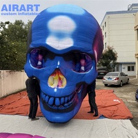 Tête de crâne gonflable suspendue à dégradé de couleurs, décoration de squelette gonflable d'horreur pour Halloween et scène de festival