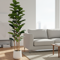 OH ARTS Plante Artificielle Faux Bonsaï d'Intérieur/Extérieur 180cm, Ficus Lyrata Détachable en Pot en Plastique Blanc