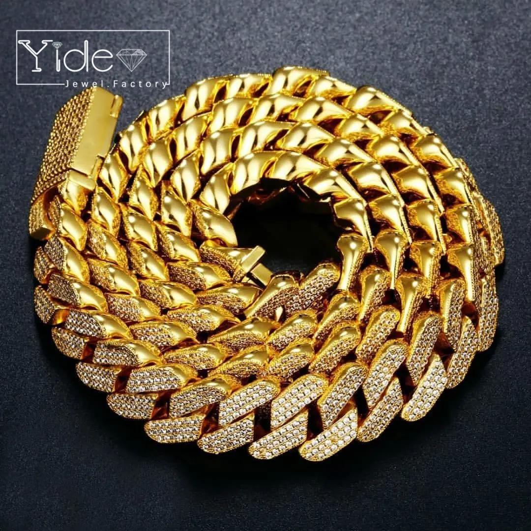 В стиле «хип-хоп»; Новый стиль; Цвет золотистый, серебристый, cz Бриллиант, льдом ромбовидной формы кубинской цепочка Ожерелье для мужчин