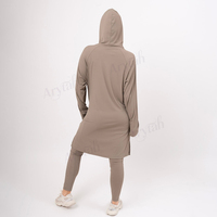 Ensemble de Sport 2 Pièces pour Femmes Musulmanes, Modeste et Luxueux, Couleur Taupe, Col Châle à Capuche, Écologique, Commande en Gros