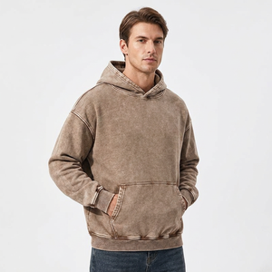Sweat à capuche unisexe vintage délavé à l'acide avec logo personnalisé sur le devant, 100 % coton molletonné, écologique, anti-boulochage, coupe ample, vente en gros pour hommes - Product Image 2
