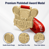 Médaille personnalisée de pickleball et de tennis, plaquée or, en alliage de zinc, en forme de bouclier, récompense de tournoi sportif, souvenir de finisseur, OEM