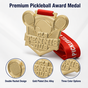 Médaille personnalisée de pickleball et de tennis, plaquée or, en alliage de zinc, en forme de bouclier, récompense de tournoi sportif, souvenir de finisseur, OEM - Product Image 3