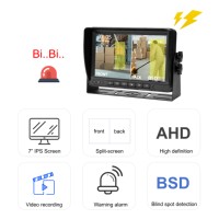 Camión BSD Sistema de detección de punto ciego para peatones Ayuda de marcha atrás AI Monitor de 7 pulgadas Sonido BIBI Alarma Bus Cámara Monitor universal