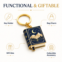 Gantungan Kunci Enamel Bentuk Buku Mini Custom Motif Gunung Bulan Bintang Logam Hadiah Sastra untuk Pecinta Buku Mockup Gratis Koleksi