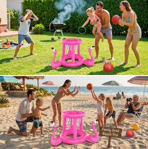 Flamingo-themed 2-in-1 <b>Inflatable</b> Pool Basketball & Ring Toss <b>Game</b> Set - Product Image 6
