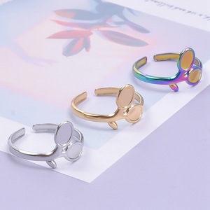 Adjustable Geometric Leaf <b>Ring</b> 304 <b>Stainless</b> <b>Steel</b> Minimalist Open Band Jewelry <b>for</b> <b>Women</b> Men Silver Gold Rainbow - Product Image 3