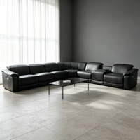 Ensemble de canapé d'angle sectionnel inclinable en cuir et tissu avec chaise longue de rangement extensible pour salon