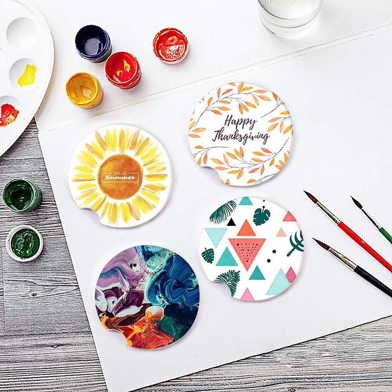 Passion Brand Auto Cup Holder Coaster - Ceramic Stone with Finger Notch