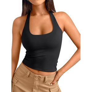 Halter Crop Top Femme Bodycon Dos Nu Tricoté Sans Manches Style Y2K Tenue Décontractée - Product Image 1
