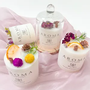 Juego de regalo de flores secas de aromaterapia románticas hechas a mano personalizables, decoración de boda, logotipo perfumado, cera, vela de Pilar Blanco de soja