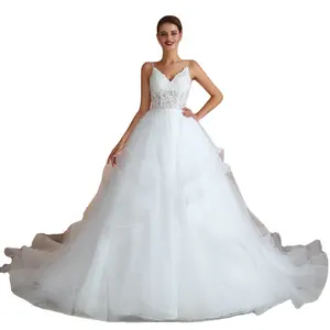 , Produsen Gaun Pernikahan untuk Pengantin Gaun Pengantin Buatan Khusus Gaun Pengantin Grosir Organza Ruffles Gaun Pengantin