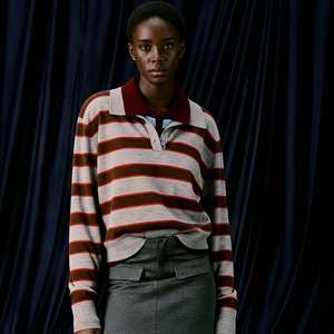 Costumes de mode avec logo personnalisé, vêtements de sport décontractés à rayures, vêtements tendance, polo <span class=keywords><strong>en</strong></span> tricot, pull <span class=keywords><strong>en</strong></span> <span class=keywords><strong>laine</strong></span>, chemise <span class=keywords><strong>en</strong></span> tricot pour femmes - Product Image 1