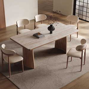 Set Moderno di Tavolo e Sedie da Pranzo in Legno Massello, Include un Tavolo con Piano in Lastra di Roccia e Sedie per Uso Domestico - Product Image 3