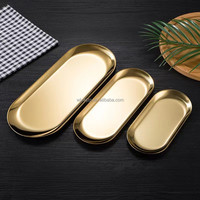 Plateaux de cuisine nordiques dorés de haute qualité en acier inoxydable 9.5 de 23*304 cm, assiettes ovales élégantes jetables pour dîner haut de gamme