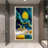 Décoration nordique porche d'élan avec lumière LED, peinture murale en verre cristal, art mural, décoration de maison de luxe