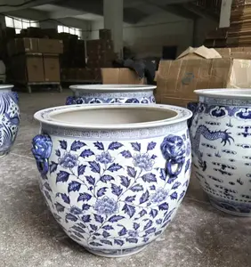 Dragon design blue and white large ceramic bonsai pot Chinese outdoor garden planter pot